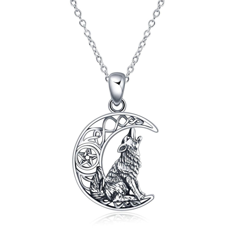 [Australia] - YFN Sterling Silver Wolf Necklace Jewellery for Women Celtic Knot Wolf Moon Pendant Necklace Gifts for Men Girls silver 1-wolf necklace 