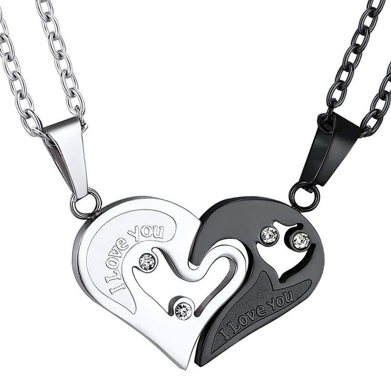 [Australia] - Suplight Personalized BFF Best Friends Couple Puzzle Necklace, Free Engraving Stainless Steel Yellow Gold Plated Family Love Friendship Hearts Pendants with Chain-2/3/4/5/6 Pieces A. Two Tone Puzzle Heart-black Plated Stainless Steel Not-Personalized 
