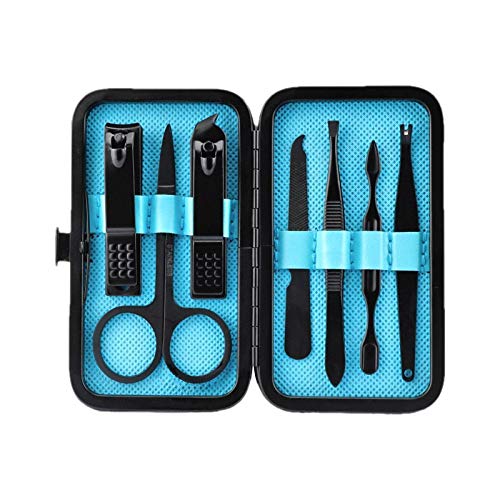 [Australia] - Manicure Pedicure Set | Nail Clippers | Scissors | Tweezers | Ear-pick | Black Stainless steel Men Women Travel Size Nail Grooming Tool Kit Blue 