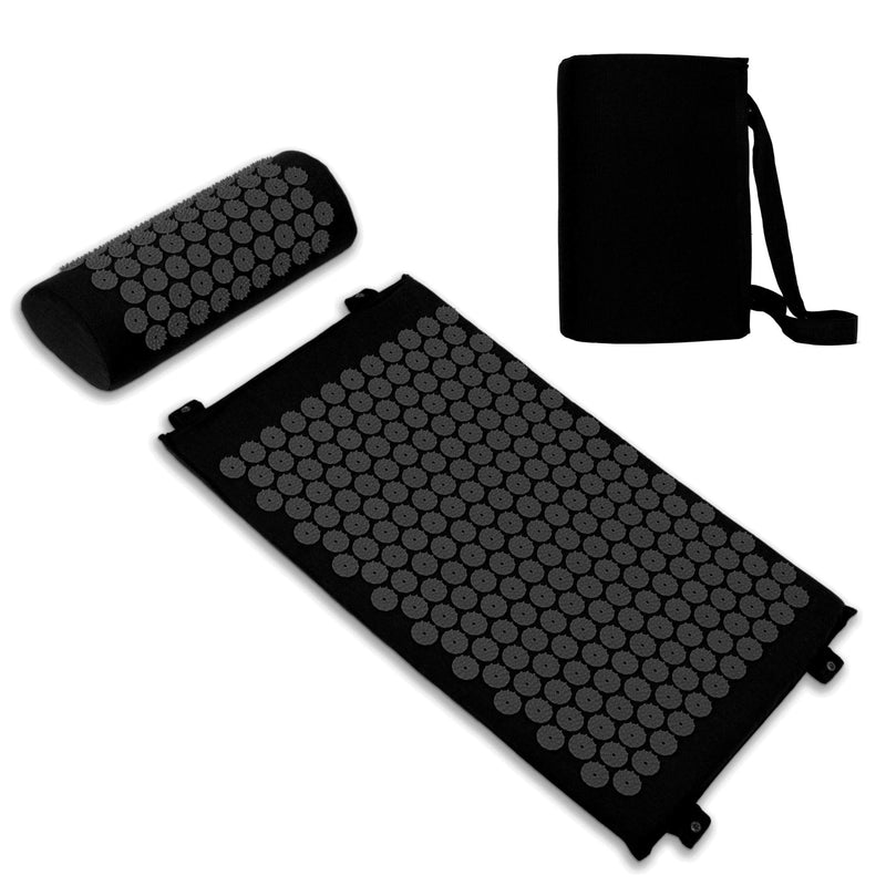 [Australia] - Belmalia Acupressure Set with Neck Cushion for Relaxation + Well-Being | Easy Transport Acupuncture Mat and Pillow Set | Massage Mat with Carrying Handles | Black 