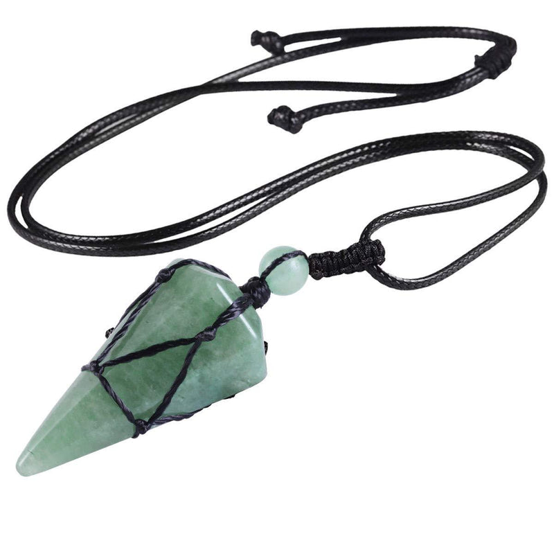 [Australia] - mookaitedecor Healing Crystal Point Necklace for Women Men, Semi Precious Stone Pendant with Adjustable Chain for Healing Reiki Chakra Green Aventurine 