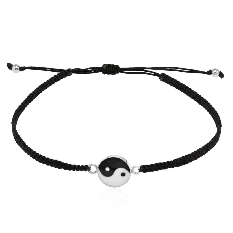 [Australia] - Balance of Yin and Yang .925 Sterling Silver Cotton Rope Adjustable Wrist Pull Bracelet 