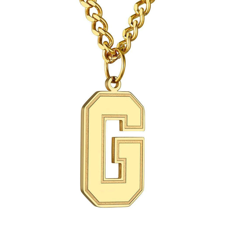 [Australia] - GoldChic Jewerly Inspiration Baseball Number Necklace, 0-9 Lucky Number Letter Pendant, Stainless Steel A-Z 26 Initials Sport Charm, Can Customised Engraved 2. Letter - G 18K Gold Plated 