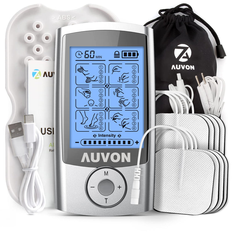 [Australia] - AUVON Rechargeable TENS Machine Muscle Stimulator for Pain Relief, TENS Unit with 24 Modes, 8pcs 2" x 2" TENS Machine Pads Replacement 