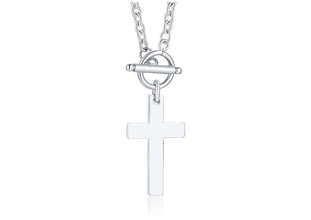 [Australia] - VNOX Simple Cross Necklace Religious Prayer Pendent Silver/18K Gold Plated Stainless Steel Girl Woman Jewellery,Free Stainless Steel OT Clasp Chain 45cm 