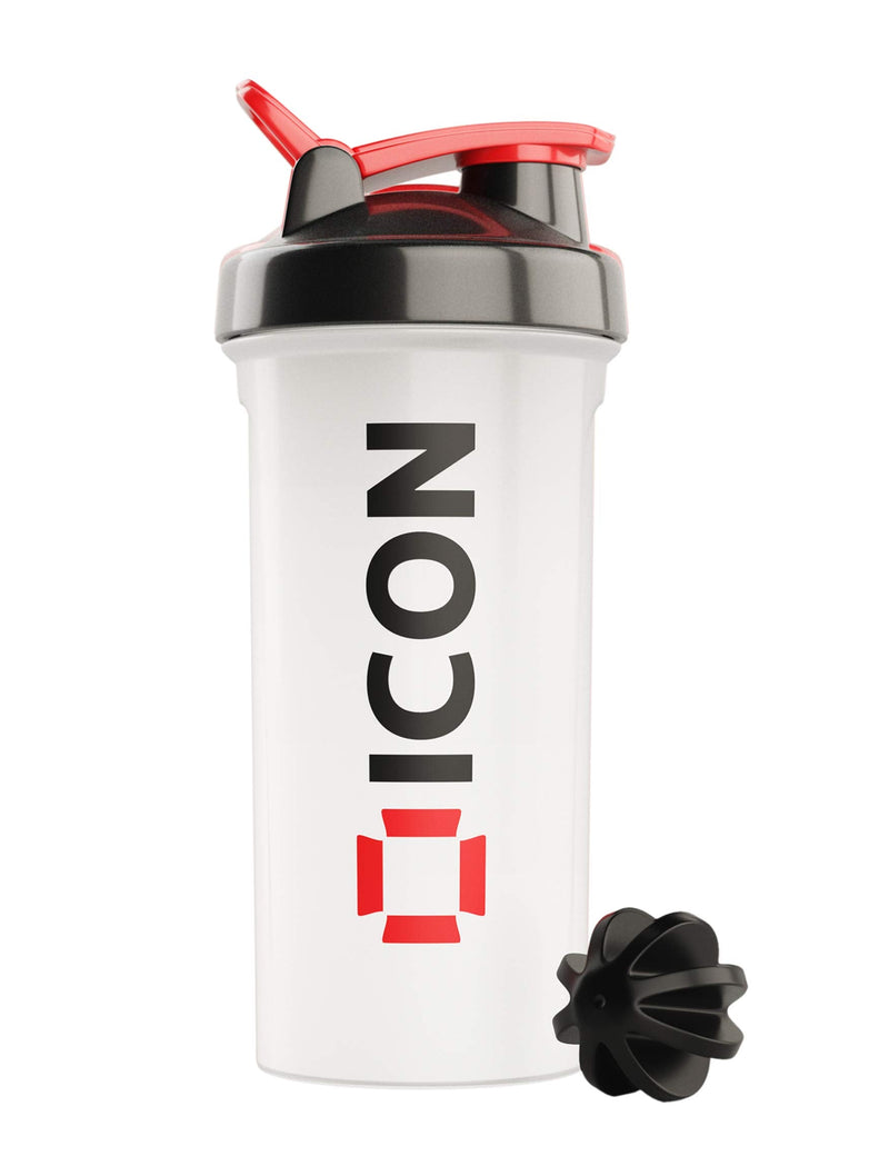 [Australia] - ICON Protein Shaker Bottle, 100% Leak Proof 700ml Protein Shaker - Clear with Red Cap Clear / Black (Red Cap) 
