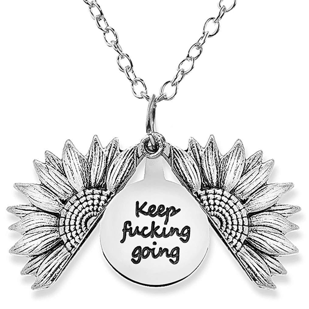 [Australia] - Gleamart You are My Sunshine Keep Going Inspirational Necklace Sunflower Pendant for Women Keep Going Ancient Silver 