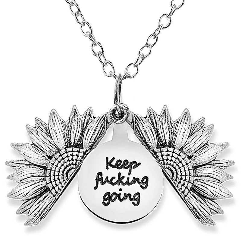 [Australia] - Gleamart You are My Sunshine Keep Going Inspirational Necklace Sunflower Pendant for Women Keep Going Ancient Silver 