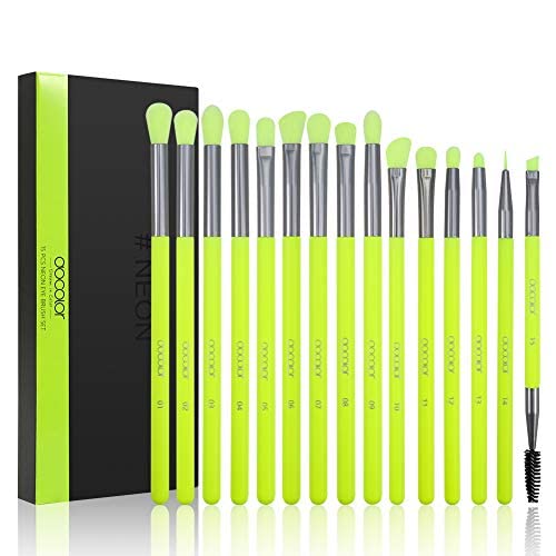 [Australia] - Eyeshadow Brushes Docolor Eye Makeup Brushes 15pieces Professional Eye Makeup Brush Set with Premium Wooden Handles for Eyeshadow, Concealer, Eyebrow, Eyelash and Eye Liners Neon Green 15 Pieces 