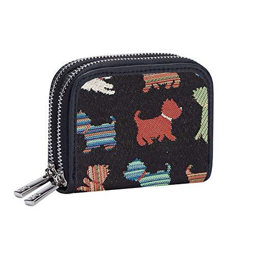 [Australia] - Signare Tapestry Double Zip RFID-Blocking Credit Card Holder Wallet for Women with Fashion Pattern Design (Playful Puppy, DZIP-Puppy) Playful Puppy 