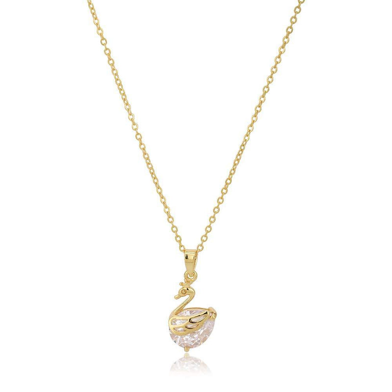 [Australia] - Vanbelle 18K Gold Plated Jewelry Swan Pendant Necklace with Cubic Zirconia Stone for Women and Girls 