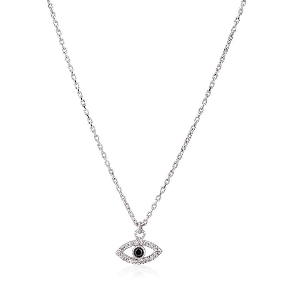 [Australia] - Vanbelle Sterling Silver Jewelry Evil Eye Pendant Necklace with Cubic Zirconia Stones and Rhodium Plated for Women and Girls 