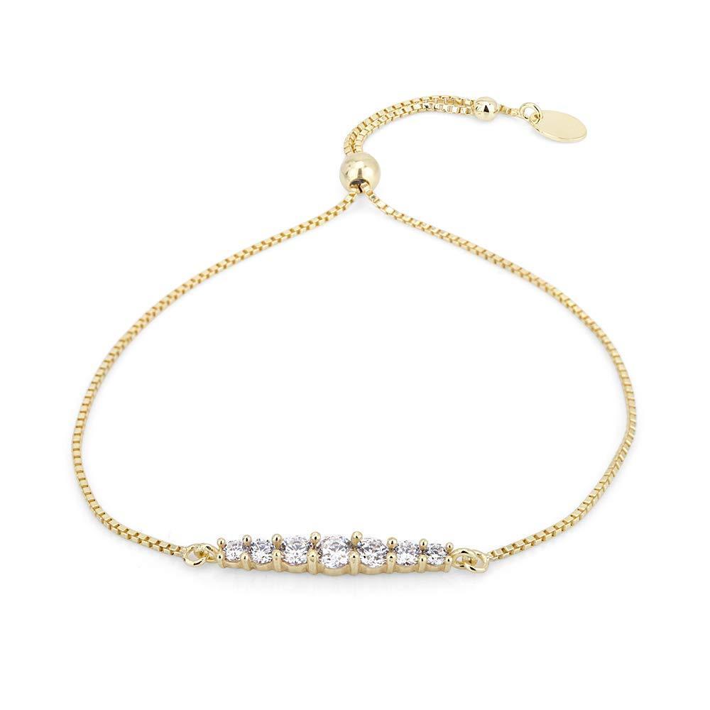 [Australia] - Vanbelle 18K Gold Plated Jewelry Adjustable Bar Bracelet with Cubic Zirconia Stones for Women and Girls 