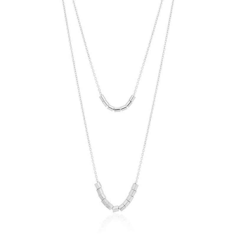 [Australia] - Vanbelle Sterling Silver Jewelry Double Layered Beaded Necklace with Rhodium Plating for Women and Girls 