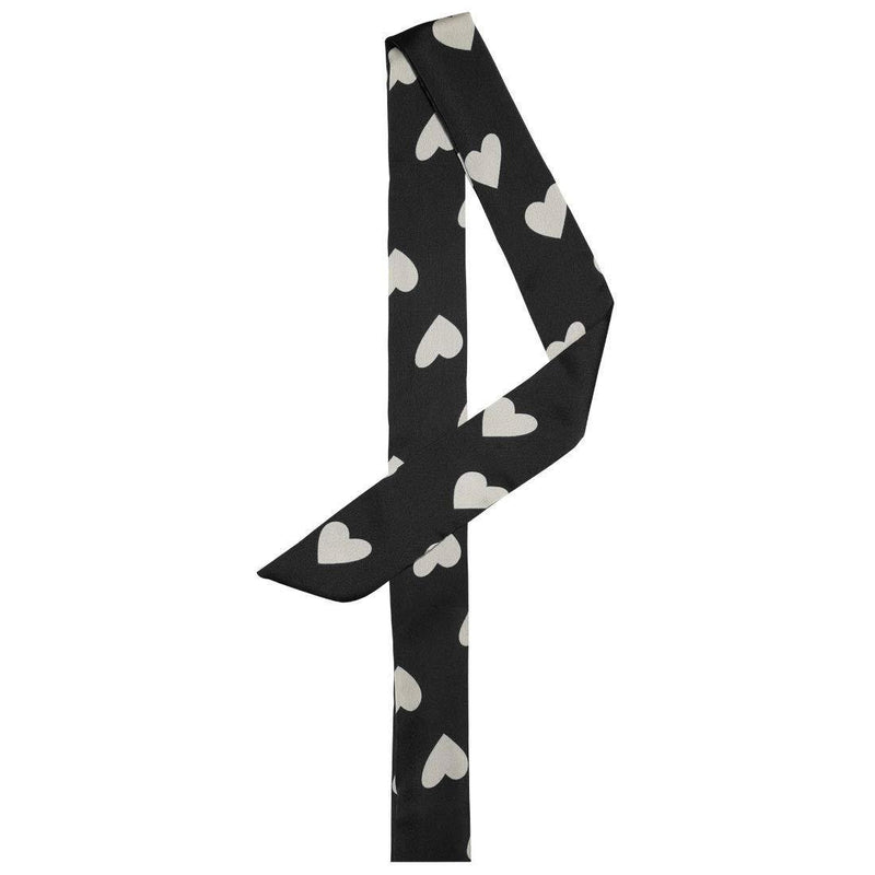 [Australia] - sourcing map Women Skinny Ribbon Neckerchief Heart Pattern Narrow Hair Wrist Scarf Headband Handbag Handle Wrap L Black Heart 