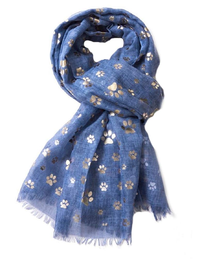 [Australia] - LilyRosa® Paw Print Scarf Rose Gold Foil Ladies Paws Dog Cat Dogs Cats Grey Teal Green Blue Purple 