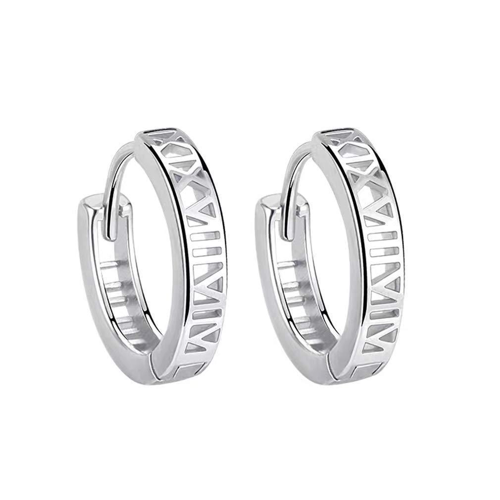 [Australia] - 925 Sterling Silver Small Hoop Earrings For Women, Roman Numerals Huggie Hinged Hoops Earrings, Hypoallergenic Fashion Jewellery Gifts For Ladies Girls 