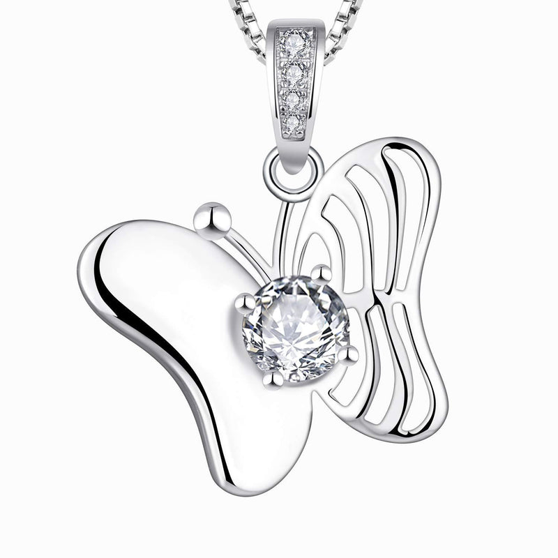 [Australia] - YL Butterfly Necklace 925 Sterling Silver cut White Cubic Zirconia Pendant Necklace Gifts for Women, 45-48 CM White 2 
