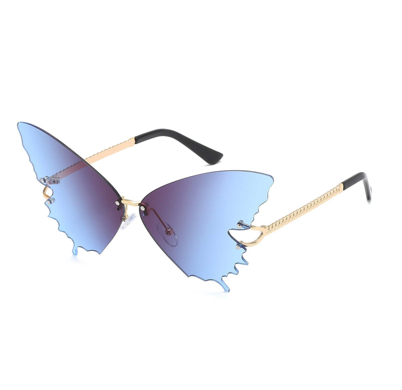 [Australia] - Fashion Butterfly Rimless Sunglasses for Women Vintage Metal Frame Eyewear UV Protection Grey Blue 