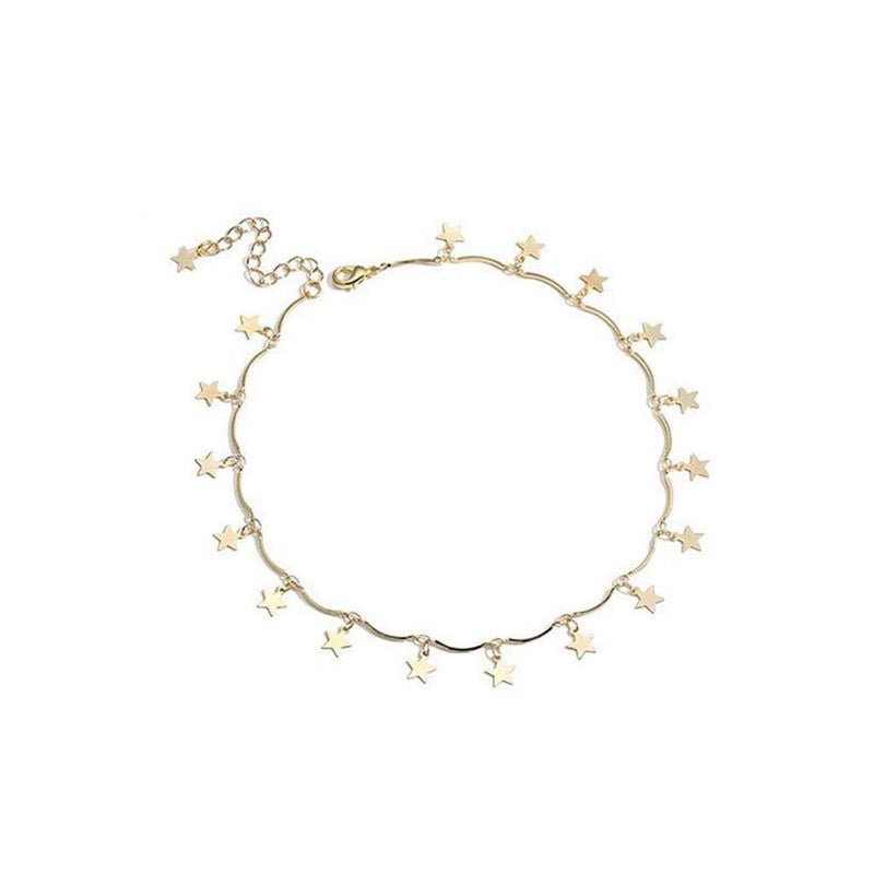 [Australia] - Star Choker Chain Necklace, Disc Thin Adjustable Pendant Necklace, Gold Plated Material, Suitable for Party, Birthday 