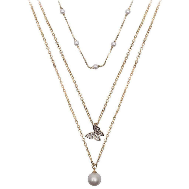 [Australia] - Multi Layered Necklace for Women with Butterfly Choker Chain and Pearl Pendant, Gold Plated Material, Clavicle Chain with Fashion and Delicate Style 
