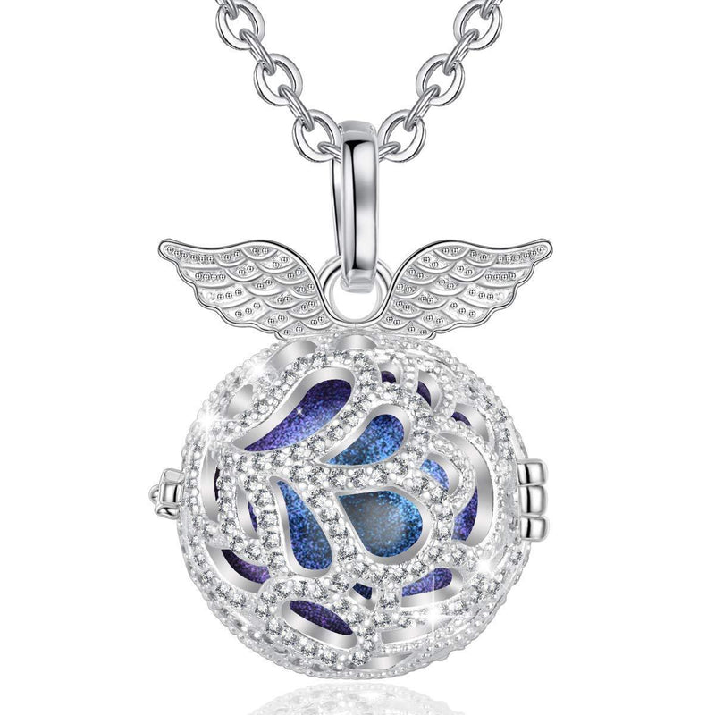 [Australia] - AEONSLOVE Chime Ball Pregnancy Necklace Pendant Angel Wing Music Wishing Bola Locket for Mom Baby Best Jewellery Gift Star Blue 