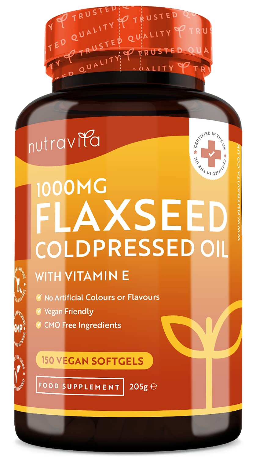 [Australia] - Vegan High Strength Flaxseed Oil - Enriched with Vitamin E - 1000mg per Vegan Softgel - Flax Seed Cold Pressed Oil Providing Omega 3 6 9 (ALA & Linoleic Acid) - 5 Month Supply - Made by Nutravita 