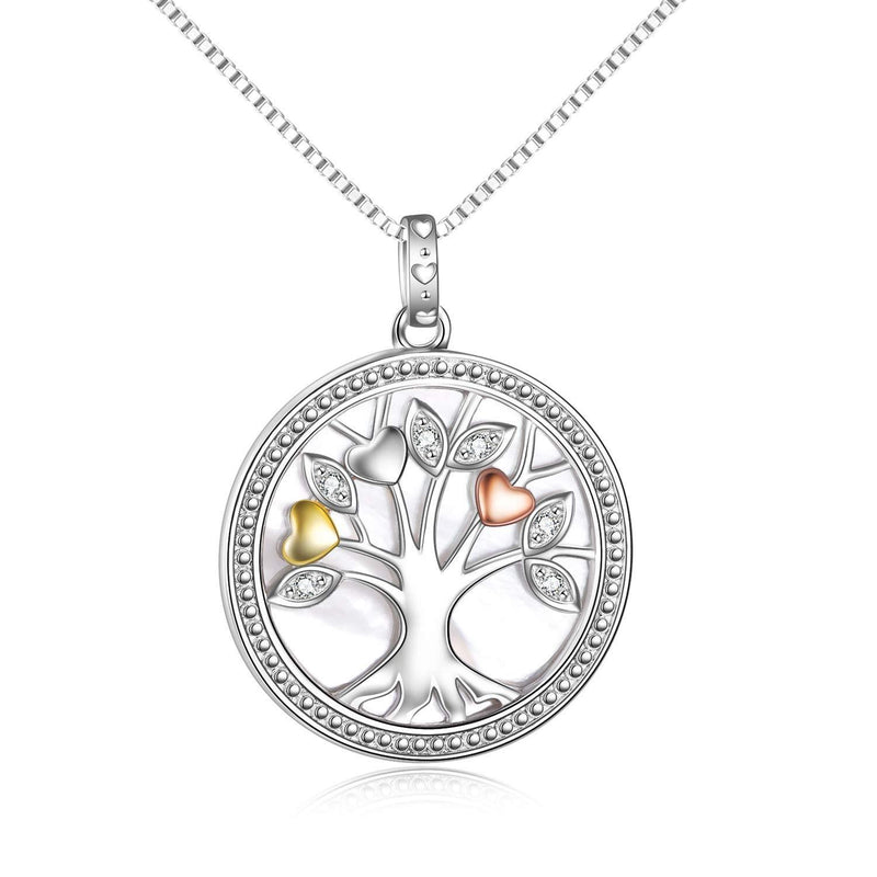 [Australia] - YFN Family Tree of Life Pendant Necklace 925 Sterling Silver Golden Heart Necklace for Women Shell 