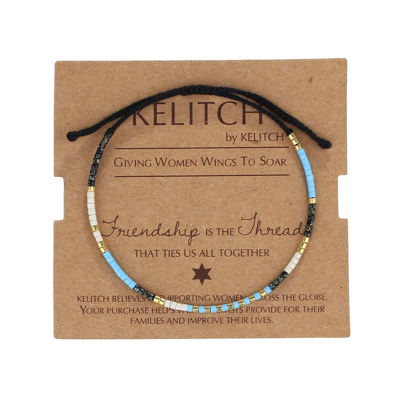 [Australia] - KELITCH Boho-Color Crystal Shell Beaded Friendship Bracelets Handmade Strand Bracelet Bangles Jewelry for Women Blue Black 88l 