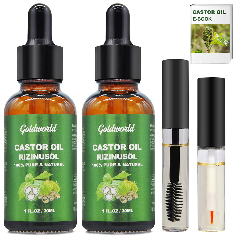 [Australia] - Castor Oil,2 Packs w/Free Lash&Brow Brushes&E-Book,100% Pure Hair Tonic Oil for Eyebrow Lash Eyelash Beard Growth Serum Dry Hair Skin Care Essential Oils,Birthday Gifts for Women Men Mum Wife Her 30 ml (Pack of 2) 