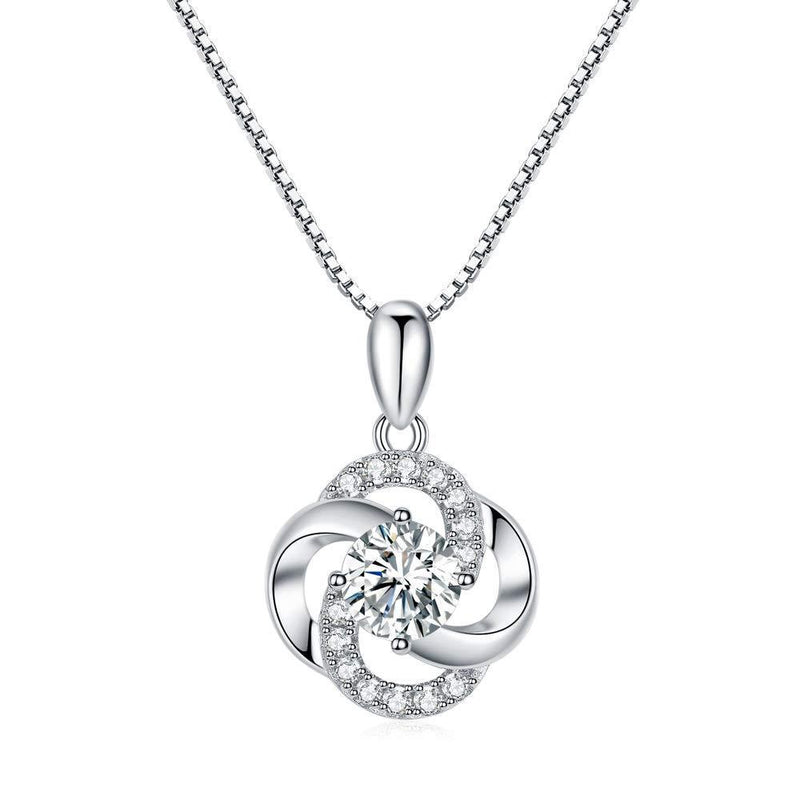 [Australia] - PRETTERY Silver Jewellery Set for Women, Hypoallergennic Sterling Silver Cubic Zirconia Flower Stud Earrings, Silver Clover Pendant Necklace for Women, Earrings Necklace Set for Women Silver Necklace 