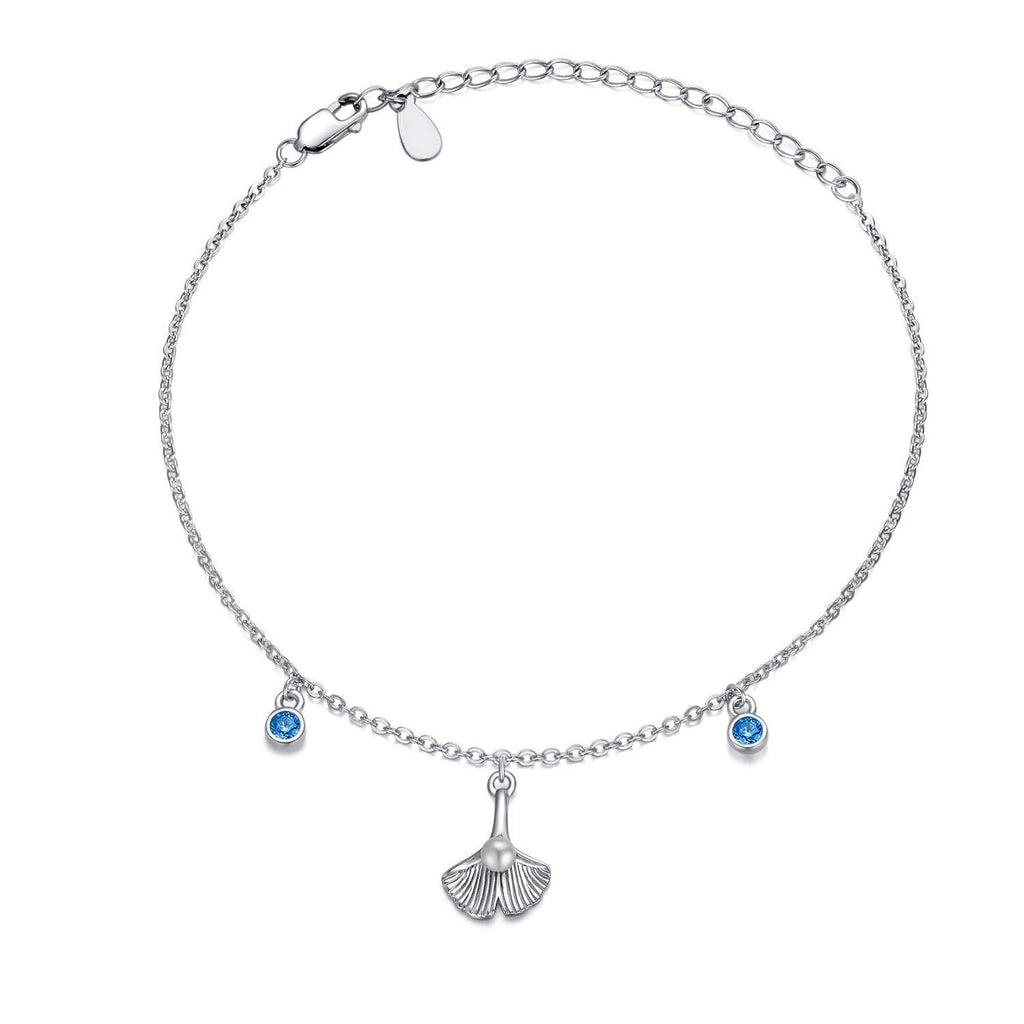 [Australia] - S925 Sterling Silver Vintage Ginkgo Leaf Bracelets Adjustable White Plated Blue Cubic Zirconia,Jewelry for Women Girls Lover Birthday Gifts 