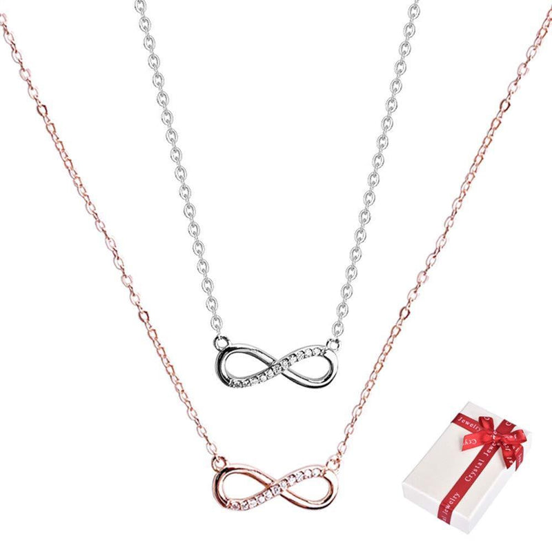 [Australia] - Ceqiny 2pcs Infinity Necklace Clavicle Chain Necklace Luck 8 Chain Necklace Vintage Choker Crystal Cubic Zircon Necklace Rhinestones Sister Partner Birthday Gifts for Women Girls, Gold Silver 