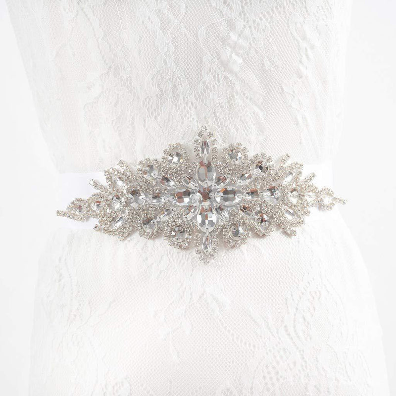 [Australia] - Rhinestone Belt Bridal Belt Sash Belt Waist Belt Women Wedding Dress Belts Wedding Belt With Crystals Wedding Belts for Bride Rhinestone Applique D0630 Silver-004 
