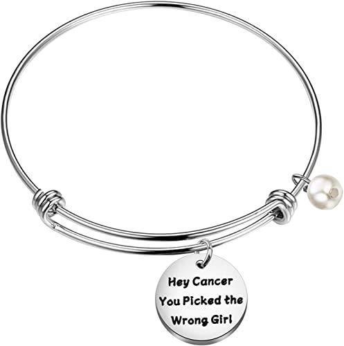 [Australia] - Cancer Survivor Gift Cancer Awareness Keychain Dear Cancer You Picked The Wrong Bitch Keychain Encouragement Gift for Cancer Fighter Survivor Hey Cancer Bracelet 