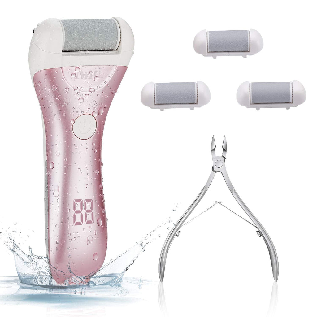 [Australia] - Electric Foot File, Rechargeable Callus Remover for Feet Hard Skin Remover Pedicure Tools kit Electronic Waterproof Callus Shaver for Cracked Heels Thick Callous Dead Skin with 3 Roller Heads Pink 
