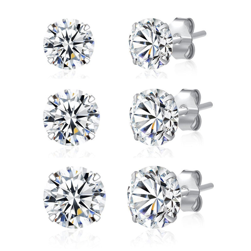 [Australia] - 3 Pairs 925 Sterling Silver CZ Stud Earrings Set Men Women Cubic Zirconia Stud Earrings 3mm-8mm Set2: 4mm+5mm+6mm 3 Pairs 