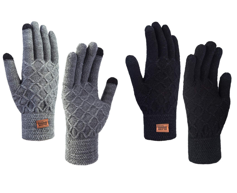 [Australia] - Chalier 2 Pairs Women Winter Touch Screen Gloves, Winter Unisex Thermal Knitted Elastic Cuff Gloves Warm Knit Touchscreen Mittens for Outdoor 