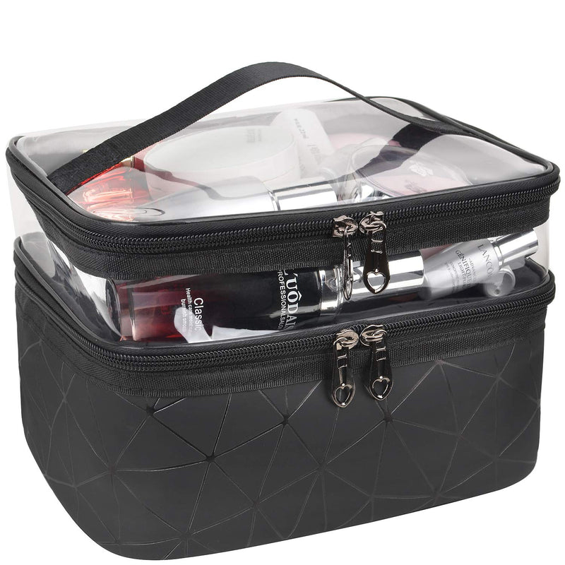 [Australia] - MKPCW Makeup Bags Double Layer Travel Cosmetic Cases Make up Organizer Toiletry Bags (Black) Black 