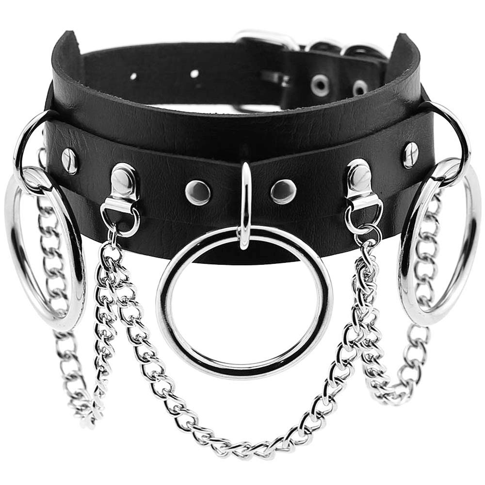 [Australia] - DTWAWA PU Leather Gothic Choker Collar Chain Belt, Adjustable Punk Rock Necklace Gift for Girlfriends Daughter Black 