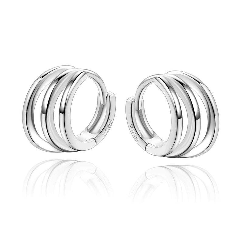 [Australia] - Tiny 925 Sterling Silver Triple Circle Hoop Earrings for Women Teens 8mm Ear Cuff Huggie Hoop Earrings 