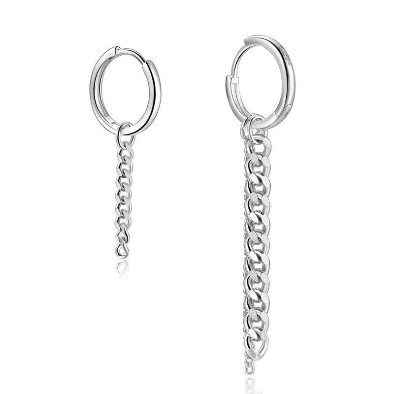 [Australia] - Kpop Earrings 925 Sterling Silver Mismatched Chain Drop Dangle Hoop Earrings Korean Cute Small Hinged Hoop Earrings 