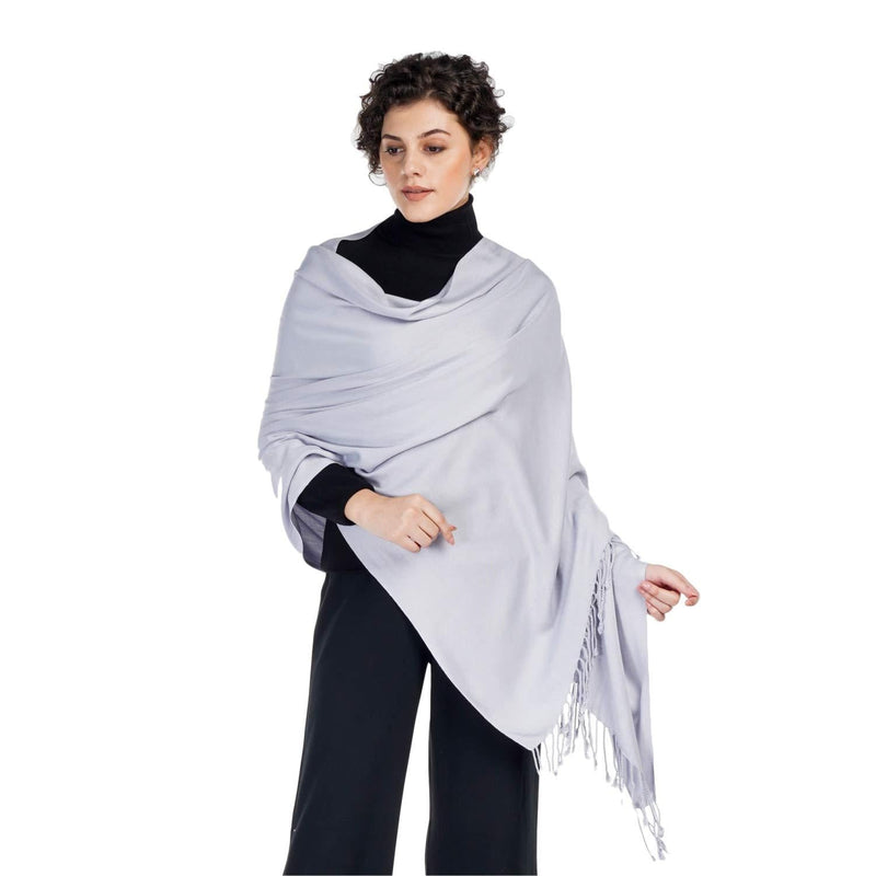 [Australia] - ALLEN & MATE Pashmina Shawls and Wraps Scarf for Women for Evening Dress Bridesmaid Wedding Bridal Winter Warm Long Large Scarves Silver 