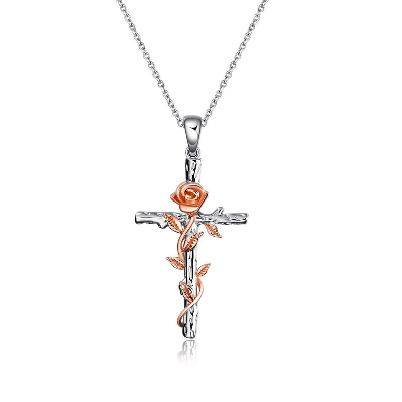 [Australia] - 925 Sterling Silver Cross Necklace, Couple Cross Jewellery Sets, Cross Long Earrings Jewellery Gifts rose cross 