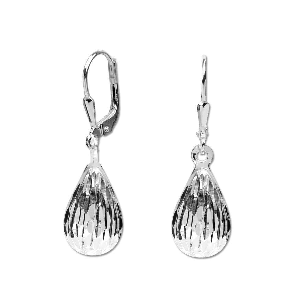 [Australia] - LeCalla Sterling Silver Jewelry Diamond-Cut Tear-Drop Leverback Earrings for Women Girl Oval Shape 