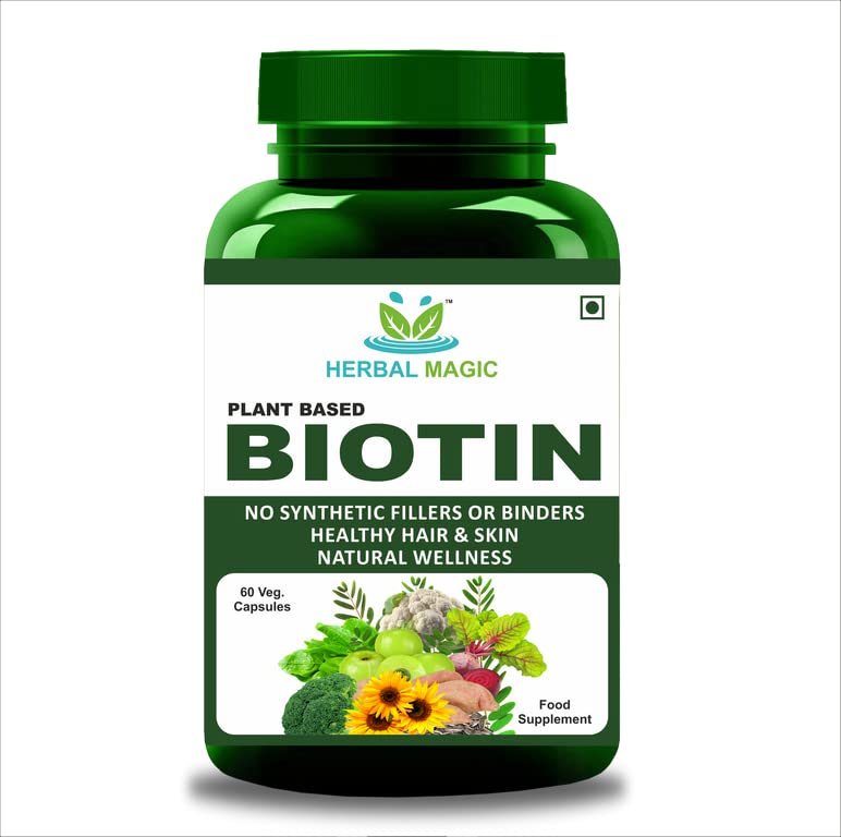 [Australia] - Herbal Magic's Pure & Natural Biotin x 60 Capsules - 5000mcg in 2 x caps - UKAS LAB Tested in UK - 14 Types of Fruits, Vegetables & Herbs - Pack of 1 Biotin Veg Capsules - Pack 1 