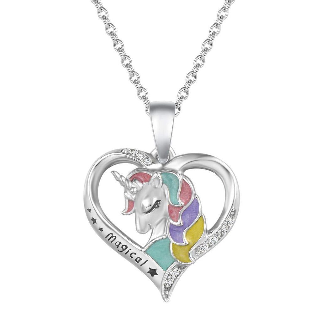 [Australia] - Unicorn Pendant Necklace 925 Sterling Silver with Enamel Design Christmas Fine Jewellery for Women Girls Kids - Chain Length: 16 + 2 Inch Unicorn 1 