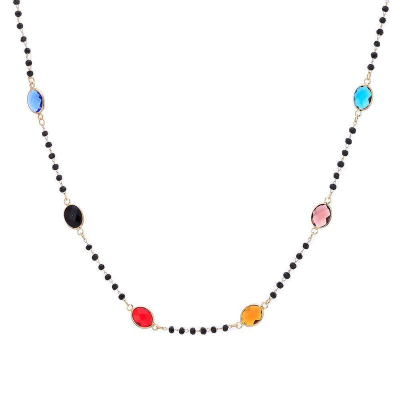 [Australia] - Ouran Colorful Crystal Chain Necklace for Women, Rose Gold and Silver Plated Black Crystal Chain Round Cubic Zirconia Pendant Necklace Gold Plated 