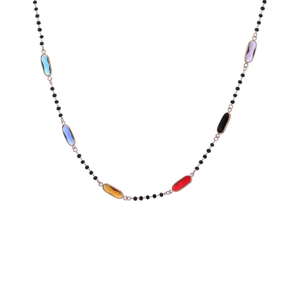 [Australia] - Ouran Colorful Crystal Chain Necklace for Women, Rose Gold and Silver Plated Black Crystal Chain Long Cubic Zirconia Pendant Necklace 