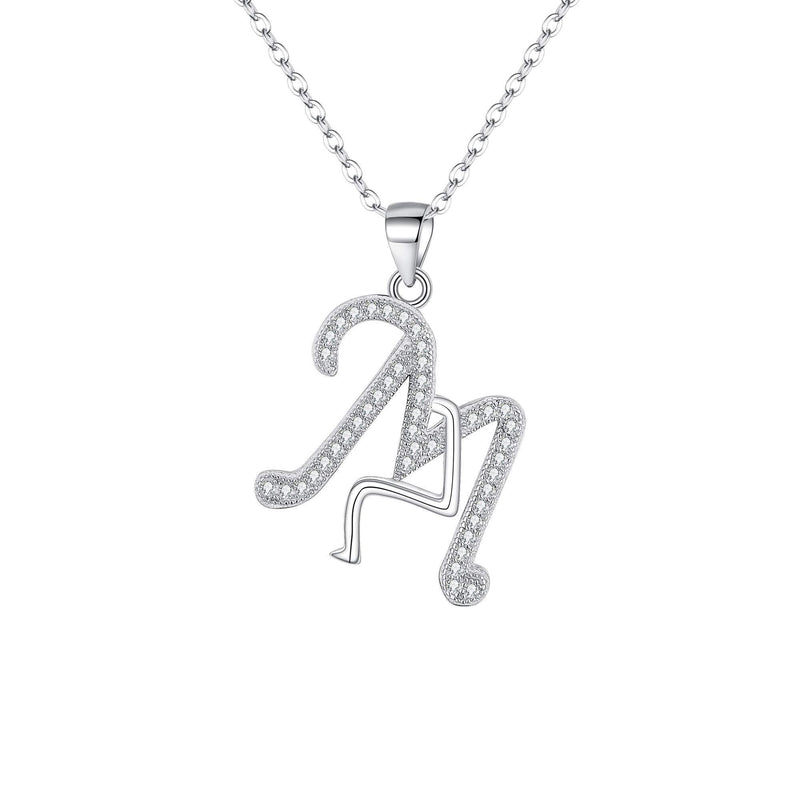 [Australia] - EVER FAITH 925 Sterling Silver CZ Cursive Initial Alphabet Letter M Adjustable Pendant Necklace Colorless 